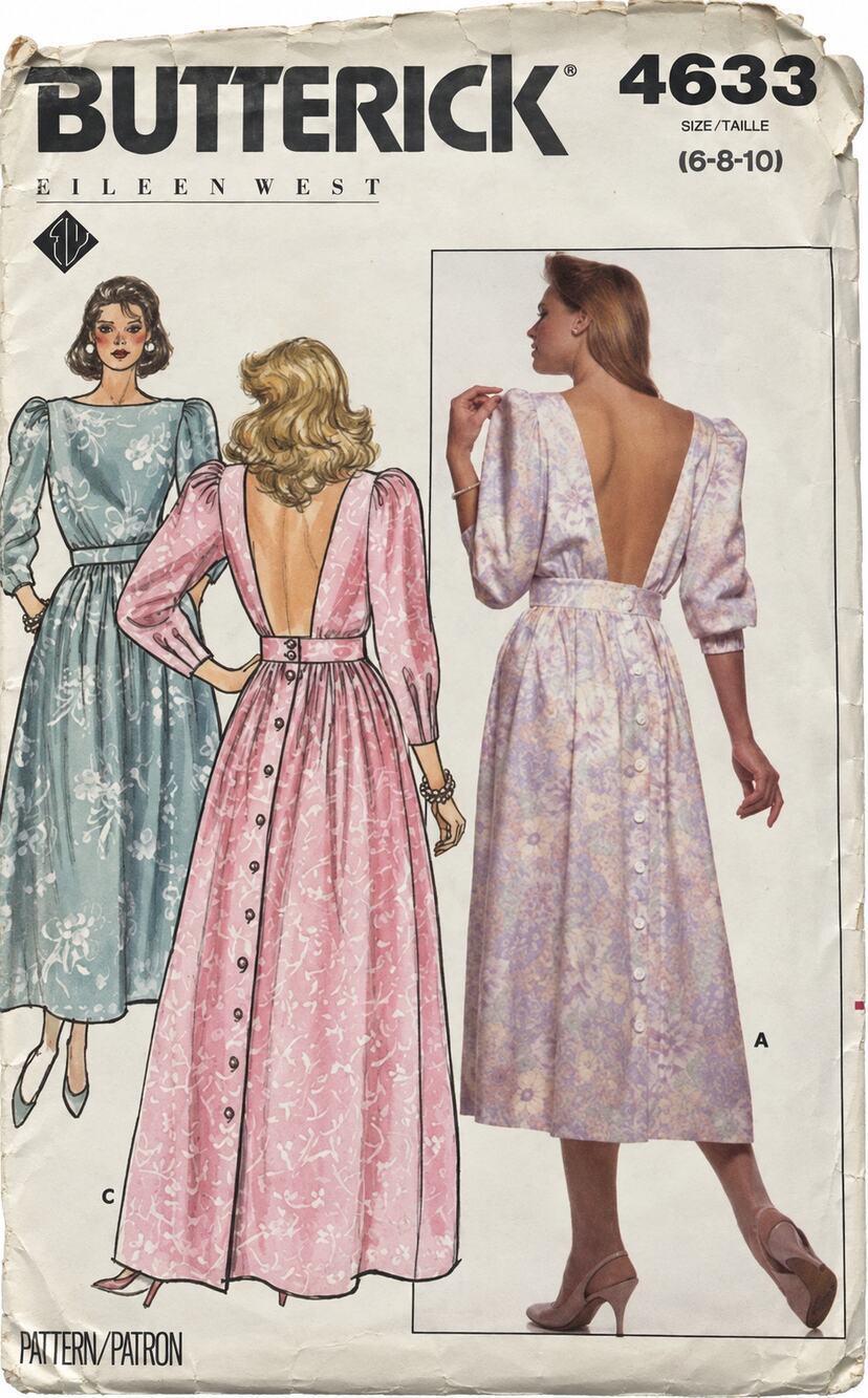 Vintage Butterick Sewing #4633 Open Back Big Bow Party Dress Size 6-8-10 Uncut